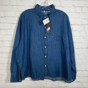Levis Womens Denim Button Down Jean Shirt Top Size XL Blue NWT